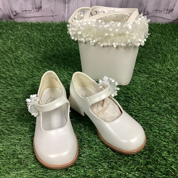 Vintage Girls White Dress Shoes and Purse New 9 Toddler